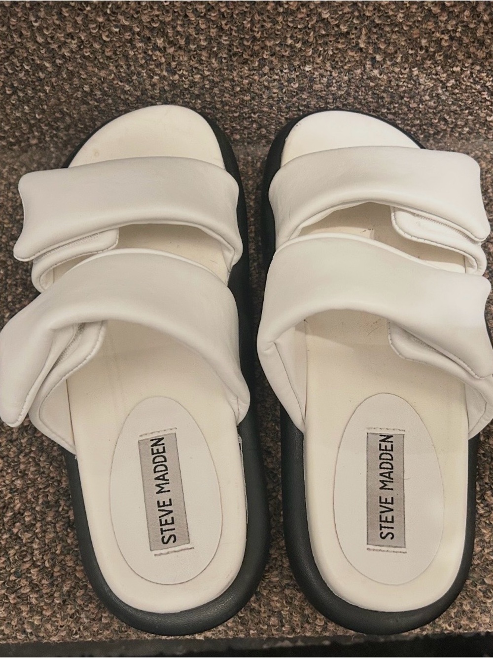 Steve Madden White Padded Double-Strap Slide Sandals
